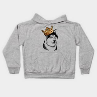 Alaskan Malamute Dog King Queen Wearing Crown Kids Hoodie